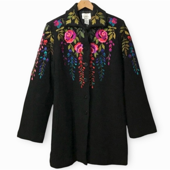 Linea by Louis Dell’Olio Wool Blend Floral Embroidered Coat Sz M - Picture 1 of 9